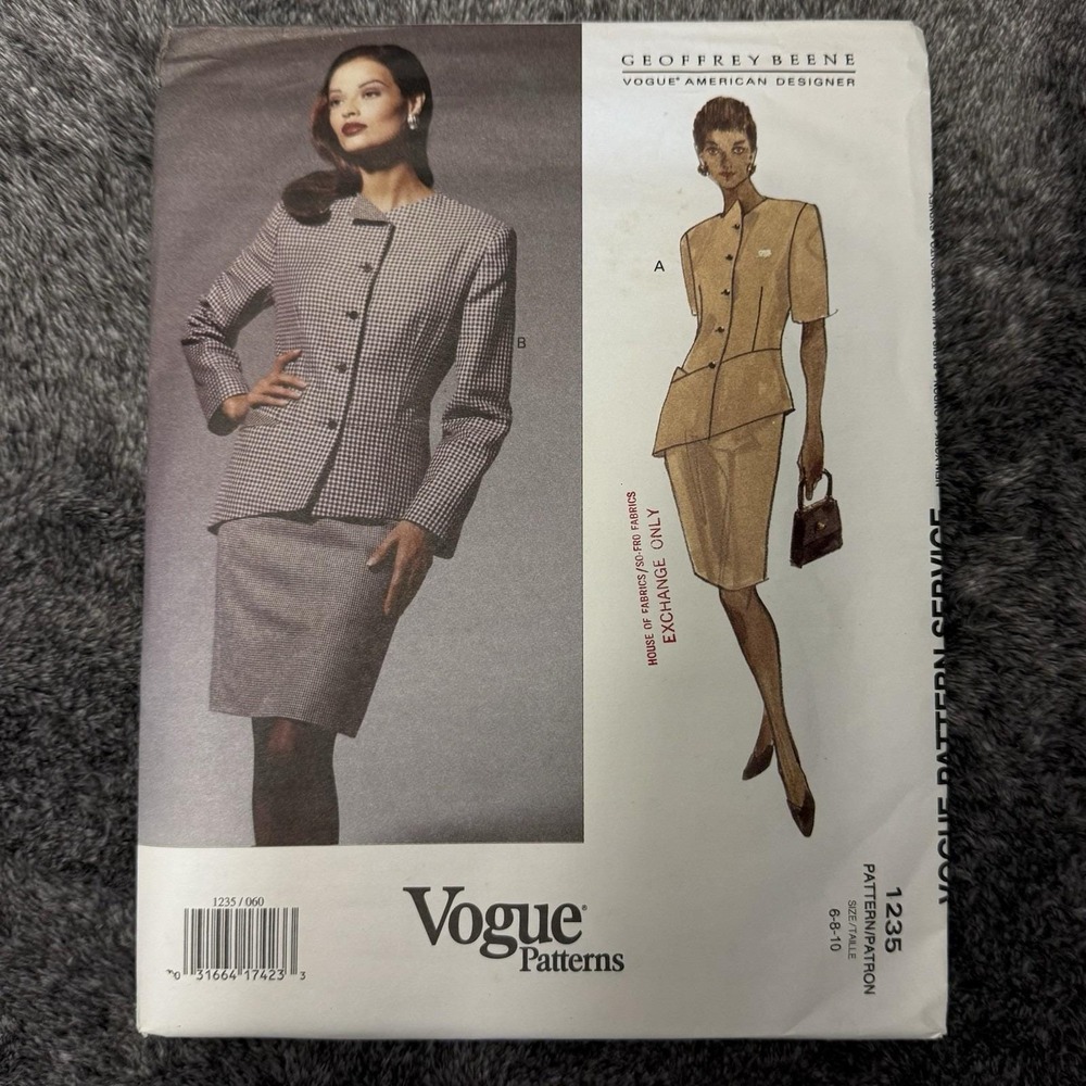 VogueAmerDesigner Geoffrey Beene Pattern #1235 Jacket & Skirt UNCUT size 6-8-10